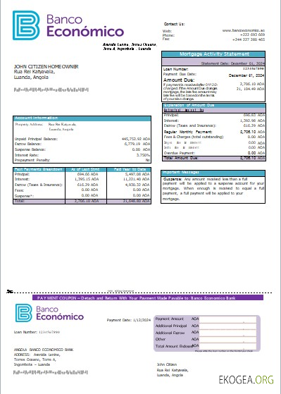 Angola Banco Economico relevé hypothécaire bancaire scr